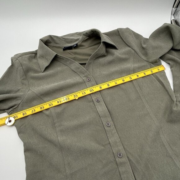 Sonoma Life + Style Womens Sz M Muted Green Faux Suede Button Down Shirt - Picture 6 of 9
